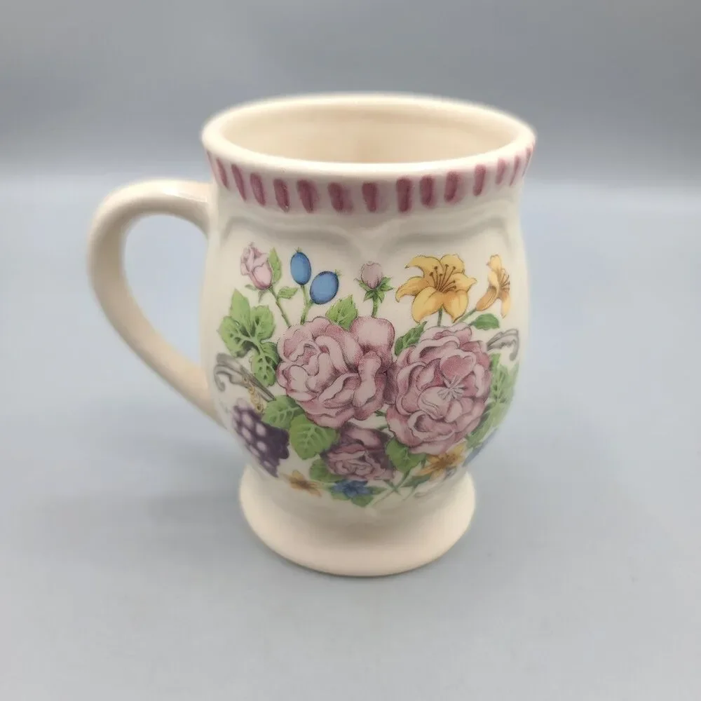 Himark Ceramic Floral Fruit Coffee Tea Mugs Vintage Set Of 2